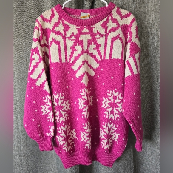 Maser M Vtg 90s Pink Snowflake Sweater Womens Size 10 Italian - Picture 1 of 5